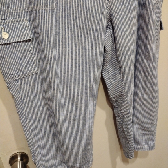 Talbots Women's Blue & White Stripe Linen Blend Capri Pull-On Pants Sz 18W-Beach - Picture 4 of 6
